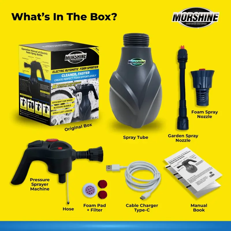 Electric Foam Sprayer Cordless MORSHINE Alat Cuci Motor Mobil Semprotan Salju Otomatis Rechargeable Type C 3