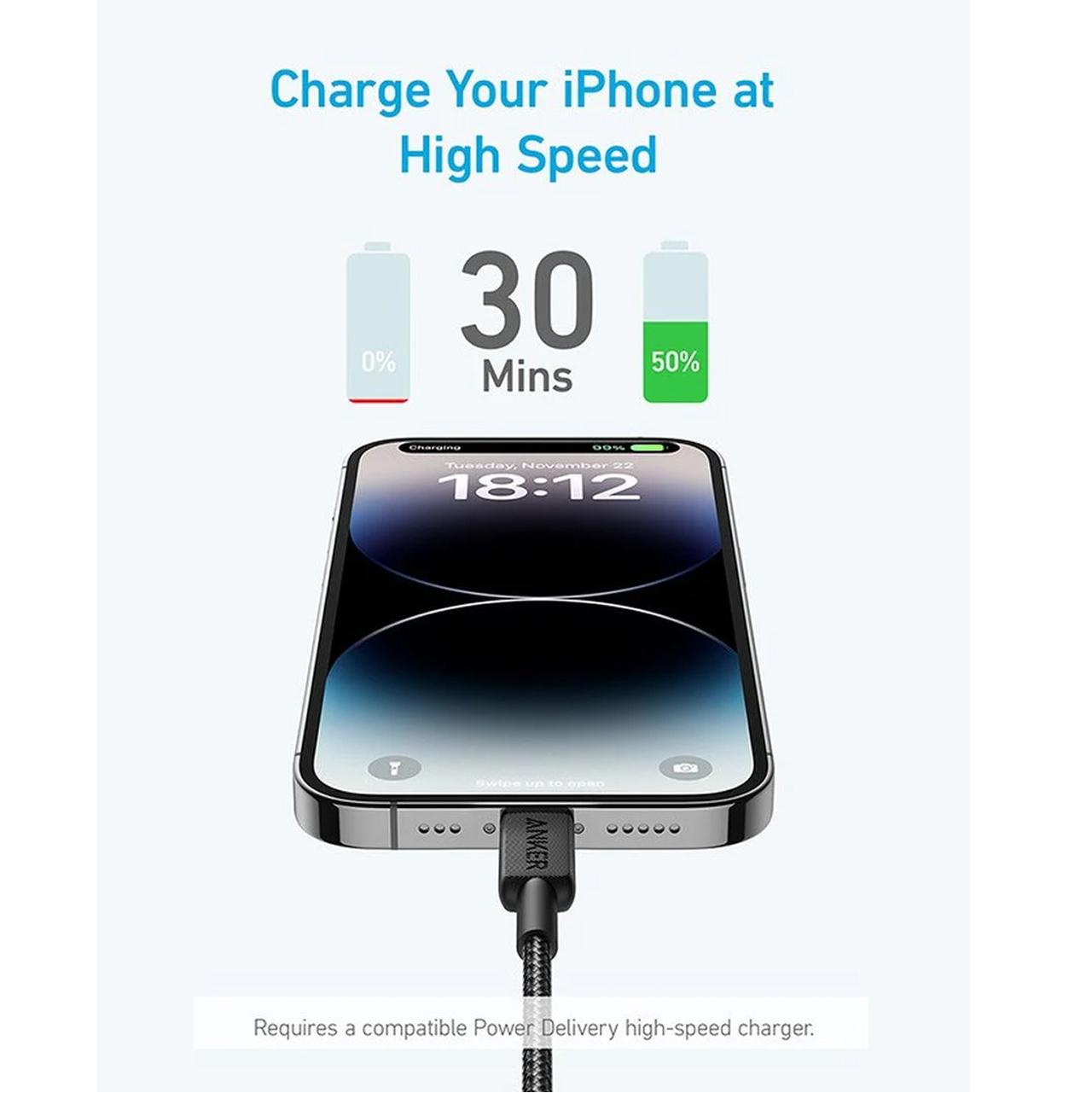 Anker Kabel Charger Lightning - USB C 60W Braided 1.8m 322 Powerline - Black A81B6H11