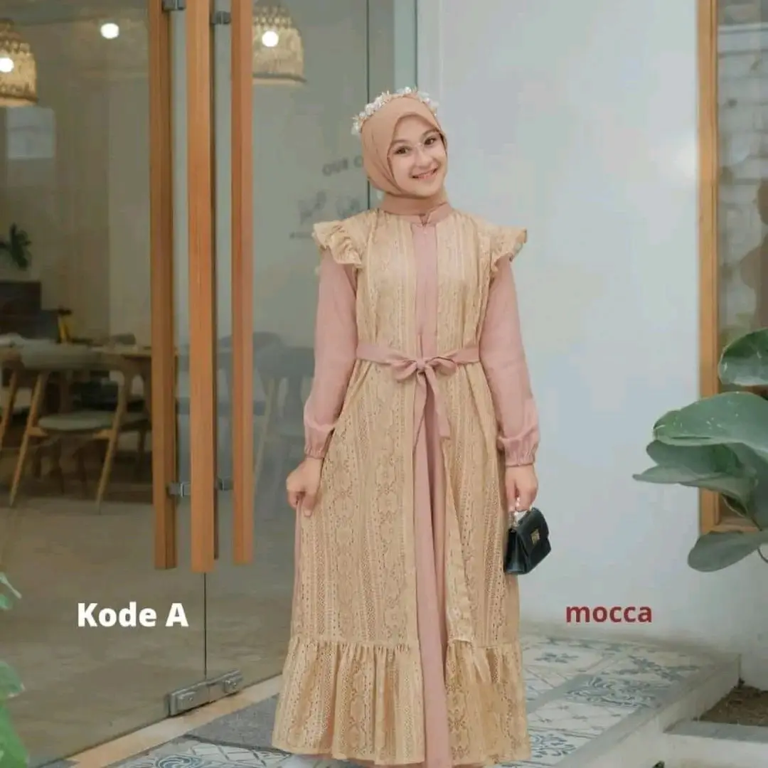 Dress Brukat Anak Perempuan Remaja Tanggung Untuk Anak Usia 11-14 Tahun Fahreen Dress Kids Bahan Crinkle Airflow Baju Kondangan Anak Perempuan Mewah Elegan Gamis Anak Perempuan Acara Pernikahan Pakaian Muslim Anak Perempuan Terbaru Murah Viral Kekinian