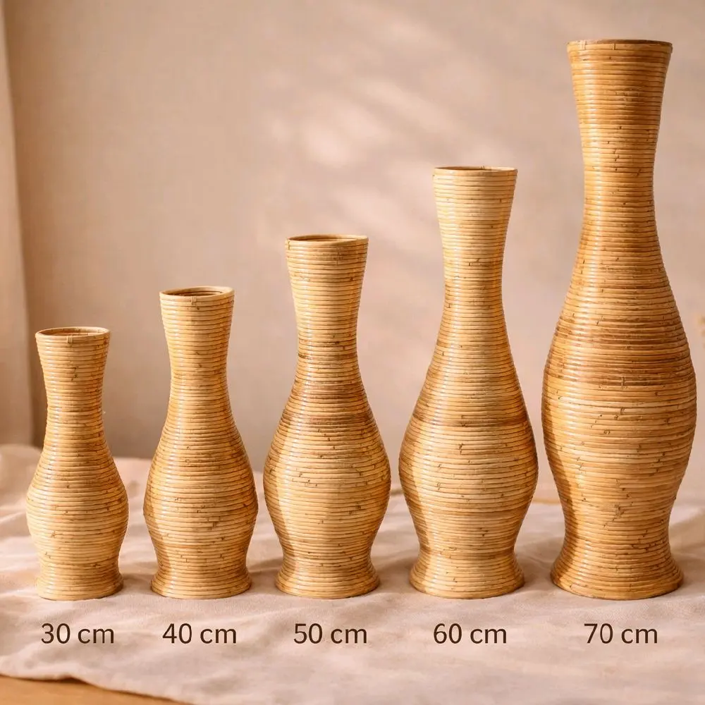 Vas Guci Rotan Alami Finishing Mengkilap 30cm-70cm untuk Dekorasi Rumah Aesthetic Bunga aesthetic