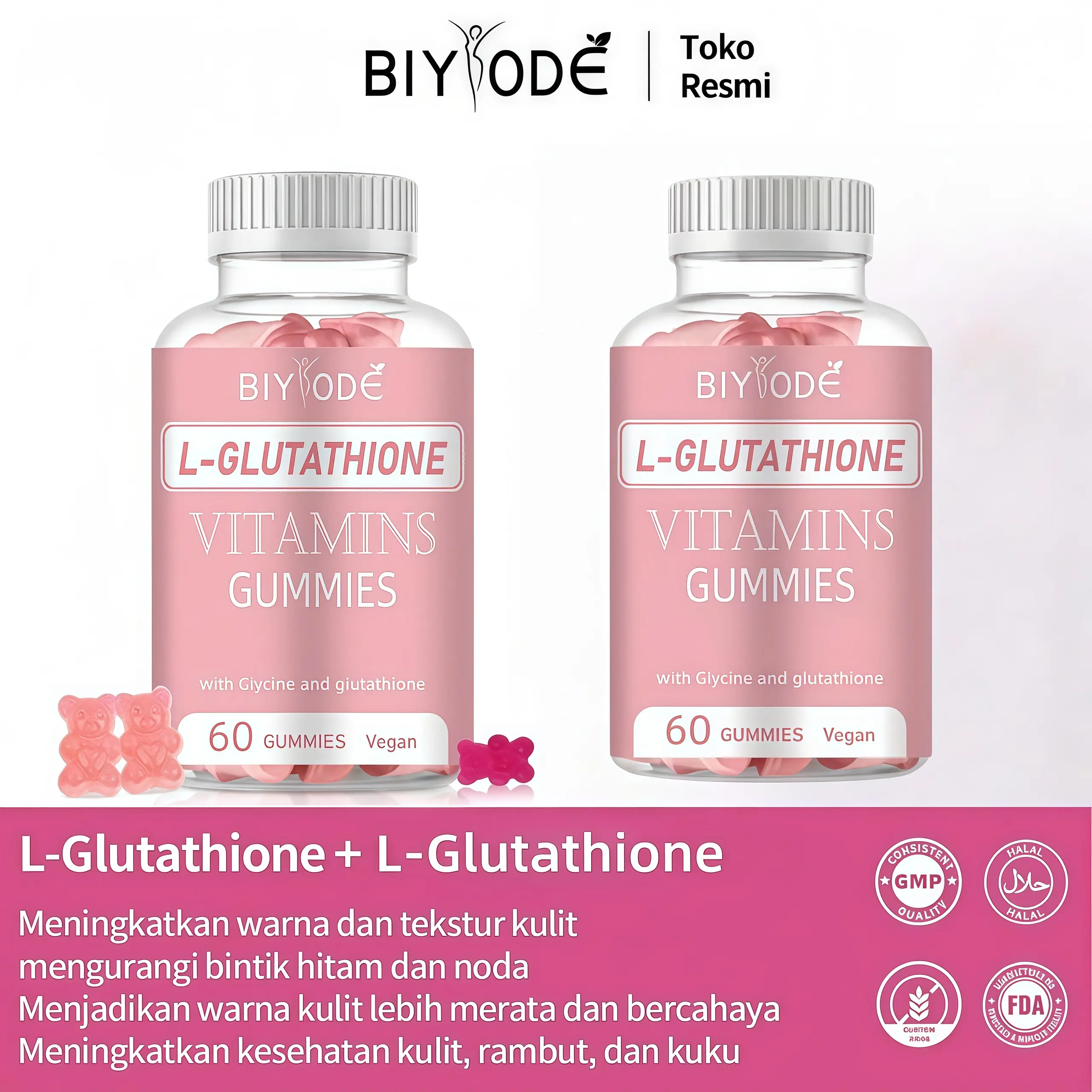 [Free Gift] Halal Biyode Glutathione Gummies Collagen/Beauty Collagen Vitamins Anti-Aging Whitening Skin/Permen Jeli Glutathione Suplemen Kecantikan