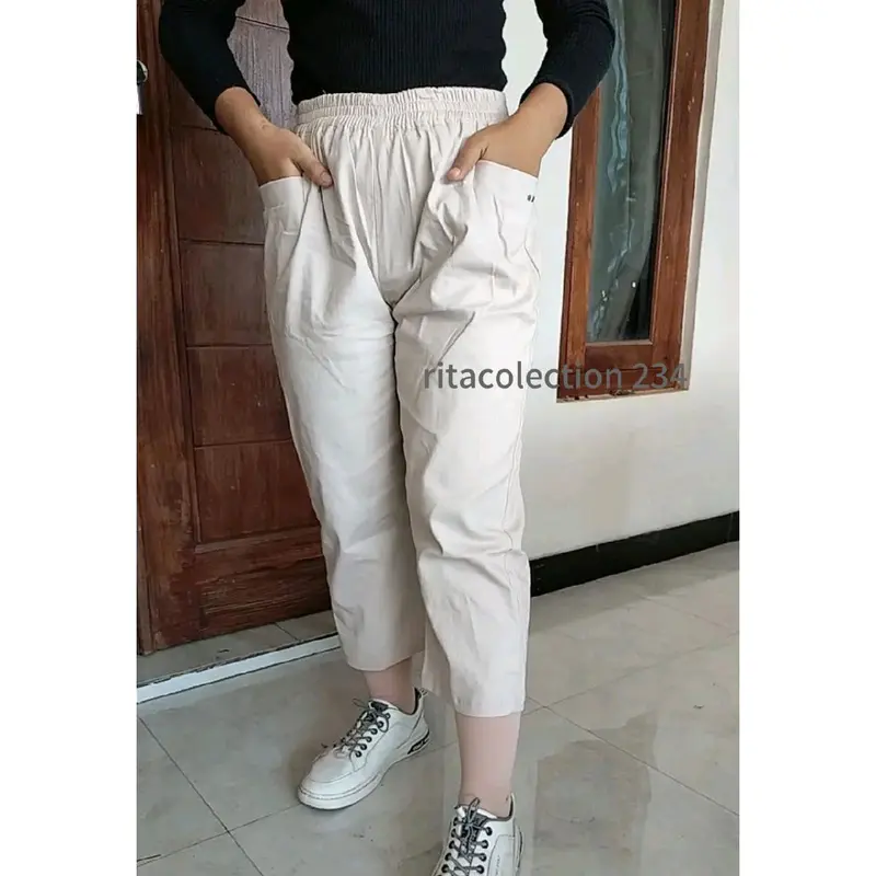 Rita Haruka Pants Celana 7/9 Wanita Kulot Karet panjang Katun Twill Combed Stretch Variasi putih hitam coklat Diamond Melar Baggy Nyaman  Basic 1