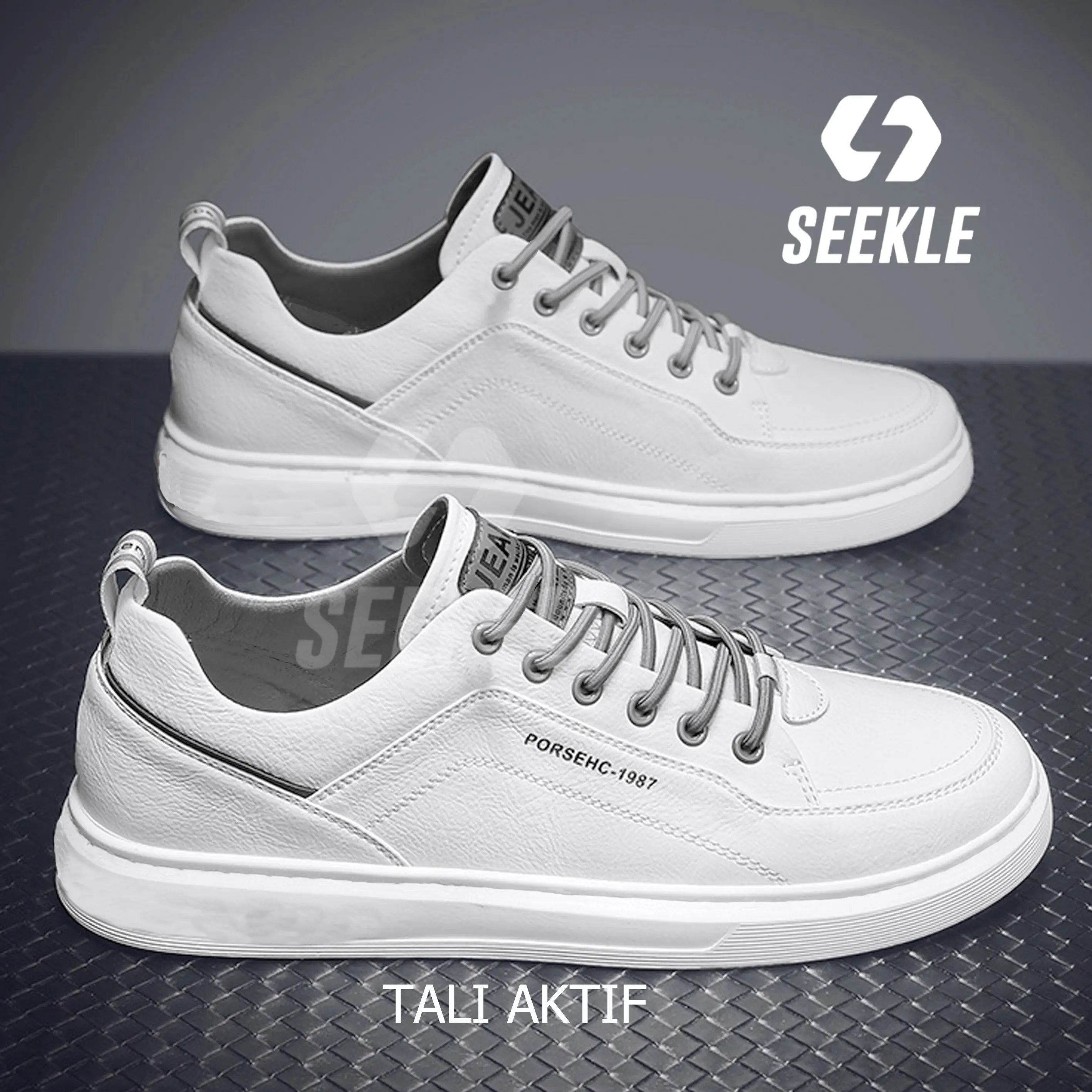 Sepatu Sneakers Pria SEEKLE Casual Hitam Putih dengan Outsole Rubber PVC