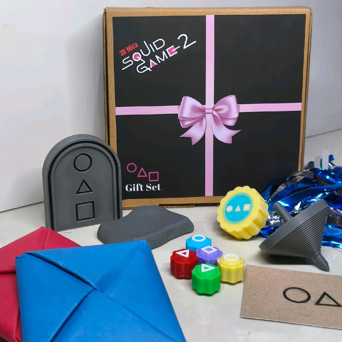 Squid Game Gift Set Penthalon game 7 in 1|  Mainan Squid game Set 5 in 1 | Bundle: gonggi, jegi, flying stone, Spinning top, and squid game card