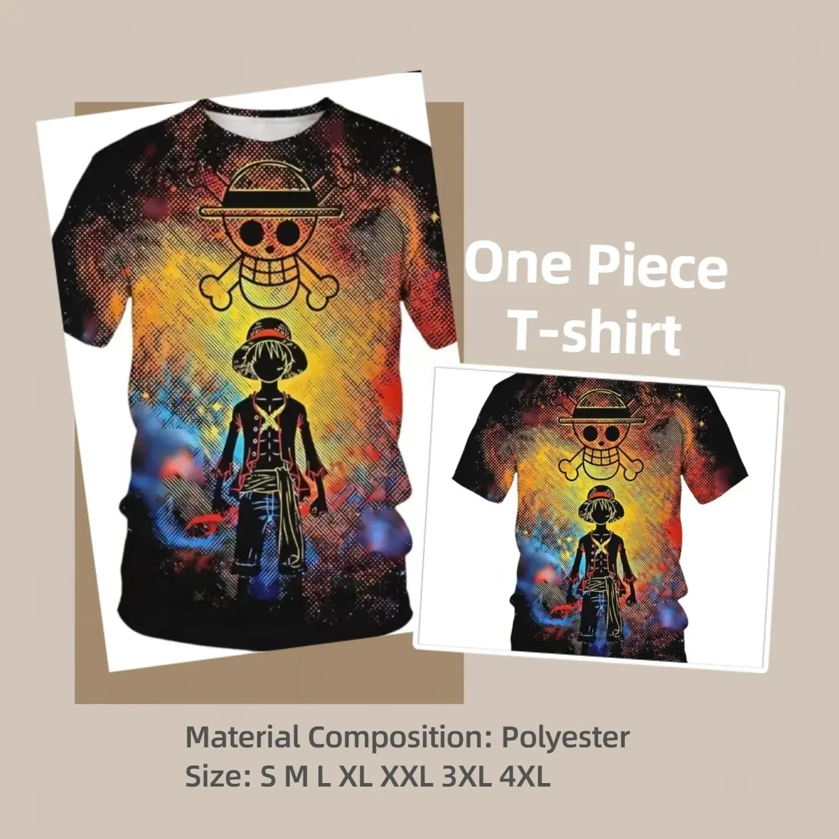 Anime One Piece Luffy Print Viral T Shirt For Men Streetwear Polyester Oversize Tshirt Top
