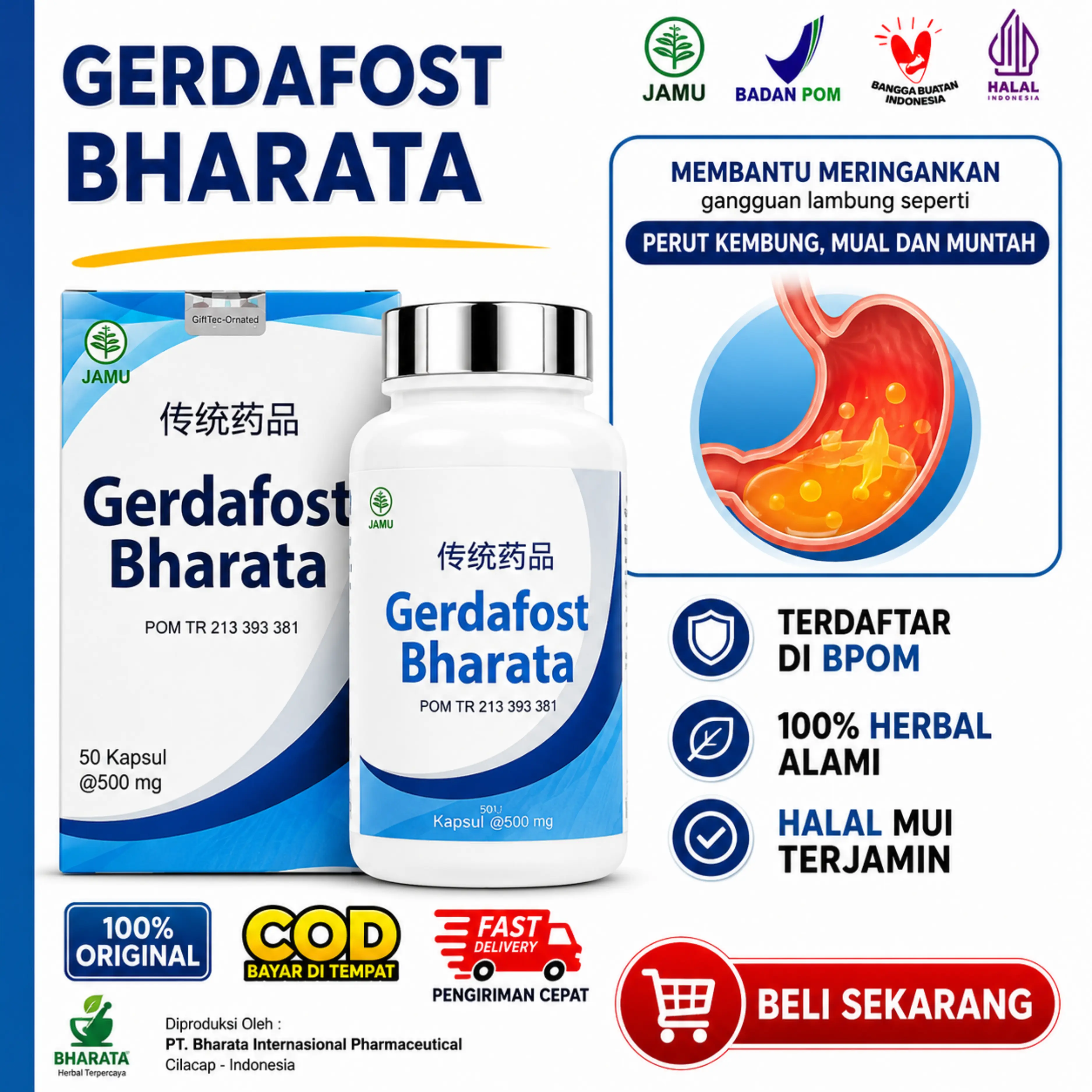 Gerdafost Bharata Obat Herbal Untuk Membantu Meringankan Gangguan Lambung Perut Kembung Mual Dan  Muntah Aman BPOM