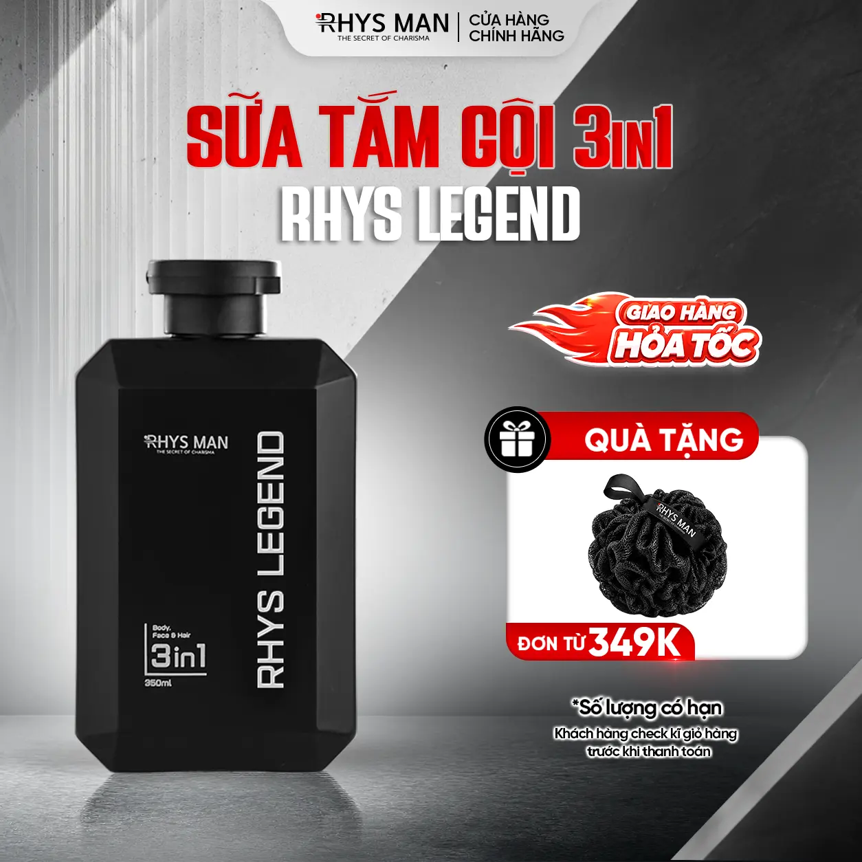 Sữa Tắm Gội Cho Nam 3in1 Rhys Man Tự tin với hương thơm nam tính Rhys Legend 350ml