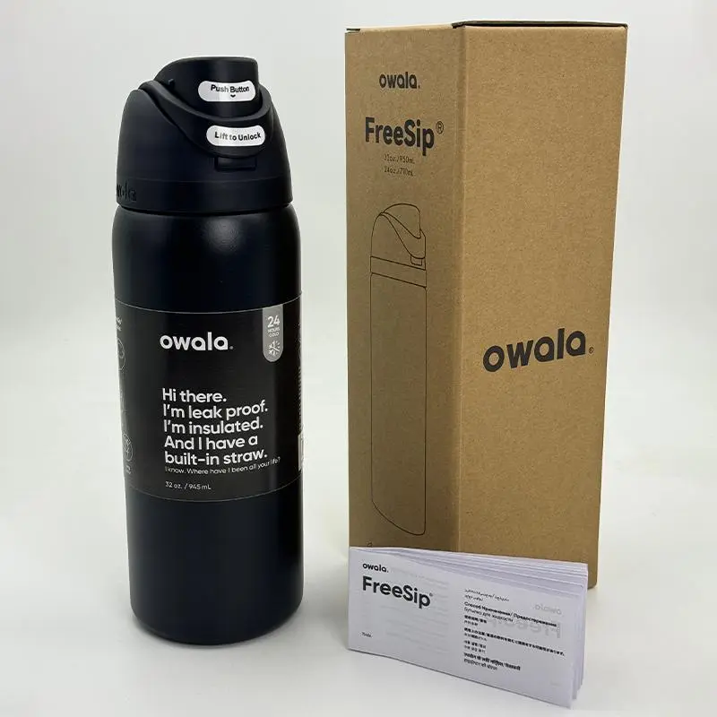 Very Very Dark owala Cup Vacuum Flasks & Thermoses Water Bottle Drinkware Thermo Tumbler Stainless Steel Thermal Mug Original Cold Hot Coffee Insulated Lid Straw Bottled Portable tumbler heat and cold original official store 24oz 32oz 710ml 950ml Loop