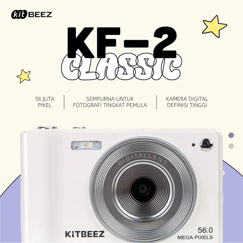 【KiTBEEZ KF-2】 Kamera CCD 56MP untuk Pelajar, Kamera Digital dengan Kartu CCD, AF (Autofokus), Layar Ultra HD 2.8 Inci, 56 Mega Piksel 1