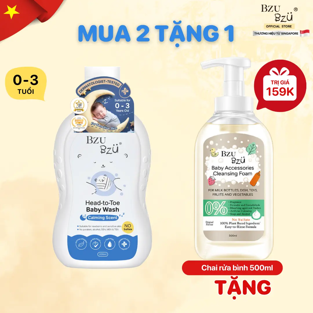 Sữa Tắm Gội Toàn Thân Em Bé BZU BZU Head to Toe Wash Dịu Nhẹ Mềm Mại Cho Da Dung Tích 200ml Cho Bé sữa  tắm