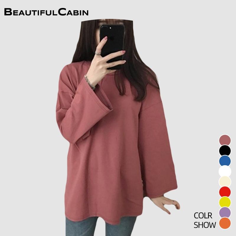 READY STOCK Blouse Korean Long Sleeve baju T Shirt Lengan Panjang Blouse Loose Top SZ088 Tops White Blue Black Fit