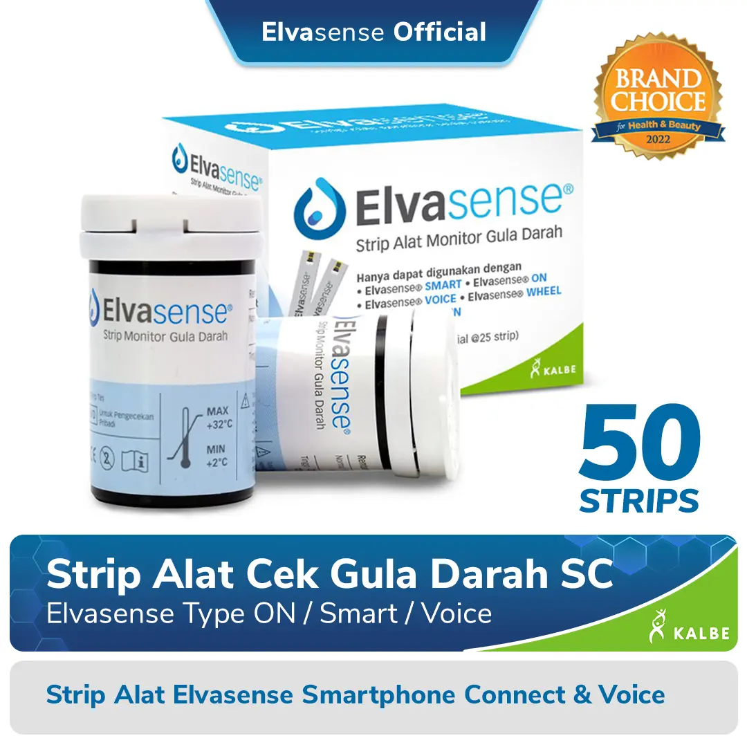 Strip Refill untuk Alat Cek Gula Darah Elvasense Type C Smartphone Connect, VOICE dan ORIGIN, Original Bergaransi Resmi, isi 50 strips