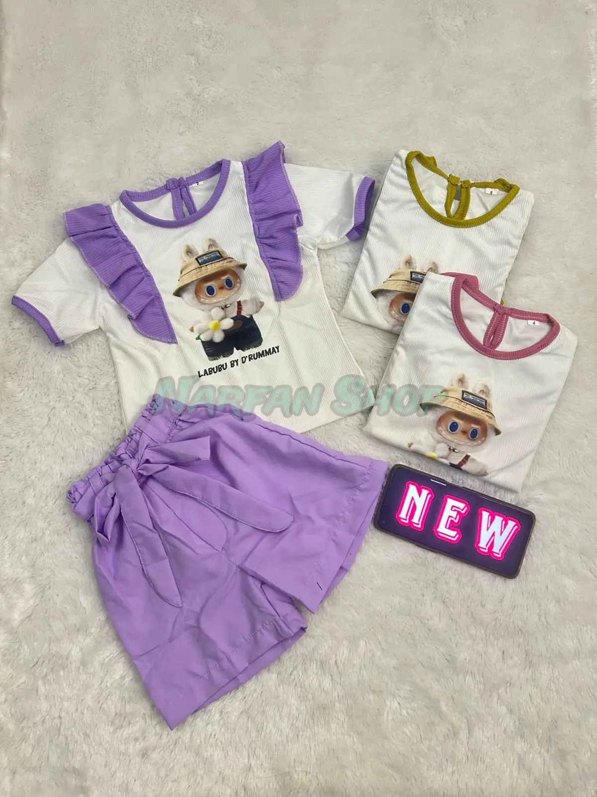 Setelan Anak Perempuan Motif L46ubu Model Celana Pendek Buat Usia 1-6 Tahun