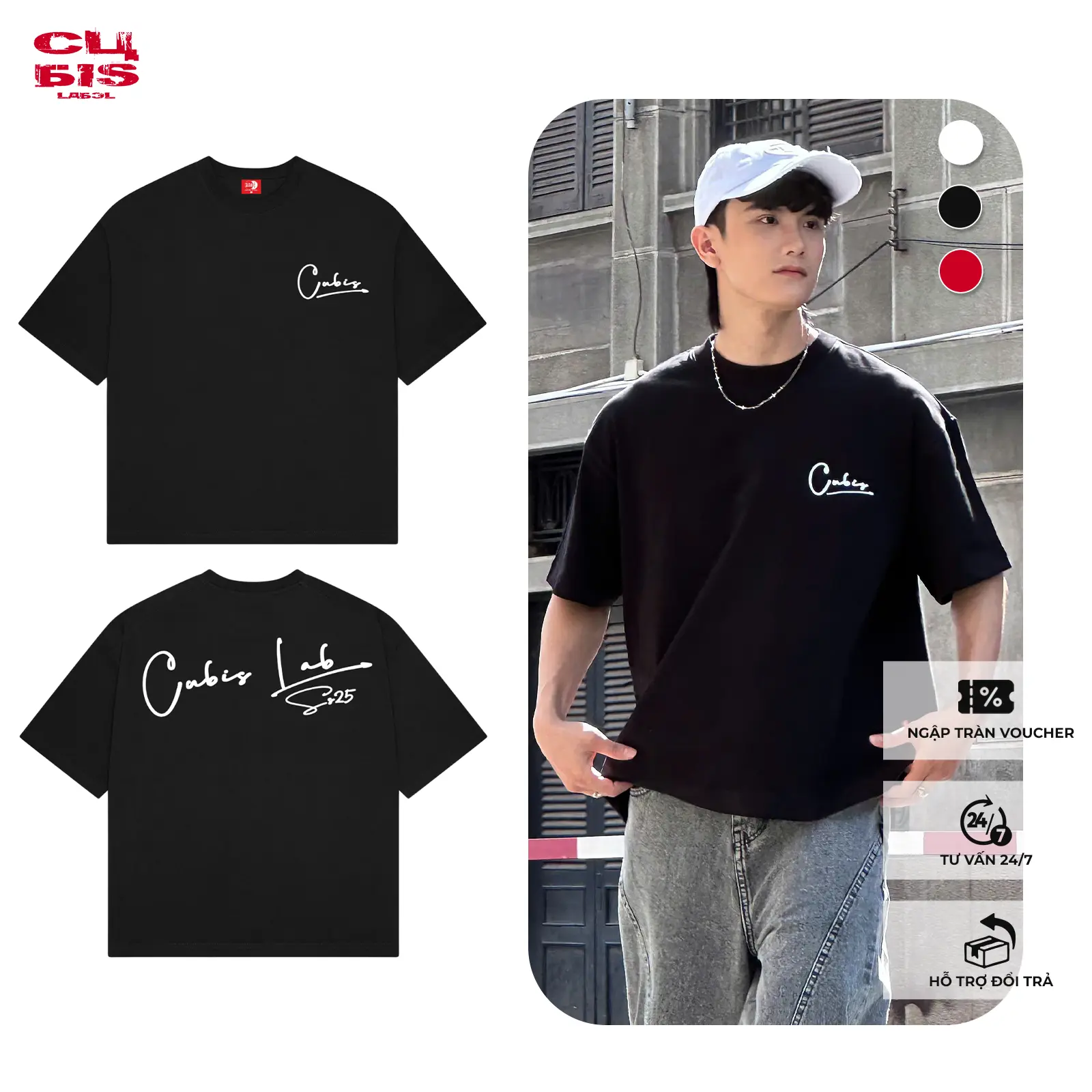 Áo thun Basic Logo Sign Cotton Local Brand Unisex Nam Nữ Form Boxy Cubis Label Menswear Cổ Tròn Top Đen xl