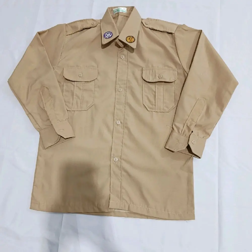 Baju Pramuka Penggalang Putri Lengan Panjang Warna Coklat dengan Kantong Depan dan Full kancing