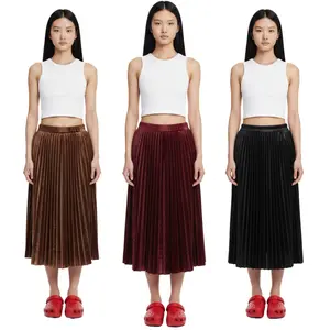 Rok Bludru 7/8 Plisket Wanita Rok Velvet Midi Rok Plisket Glossy Look Rok Velvet Plisket Murah Berkualitas Adem & Jatuh Bagus