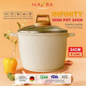 (SPECIAL PROMO) MAYBA PANCI TINGGI High stock pot 24 cm set tutup kaca Wajan Gentong infinity series ANTI LENGKET PREMIUM GLOWING GRANIT