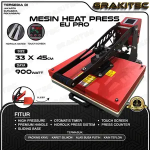 Graktiec Mesin Heat Press 33x45 A3+ EU PRO Sliding Super High Pressure , Long Handle Sablon Kaos, Bag, Puzzle, Plat Aluminium
