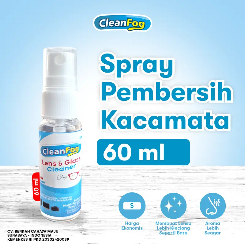 Pembersih Kacamata Cairan Lens Cleaner Cleanfog 60 ml, Merawat Lensa Kacamata Lebih Bersih dan Jernih lens  cleaner Glasses Blueray Waterproof 0