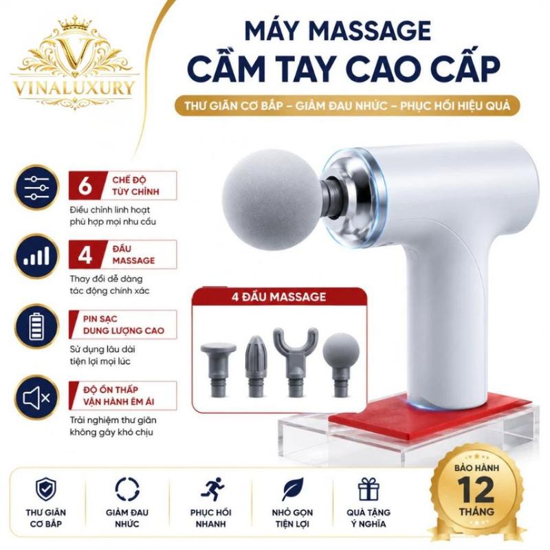 Súng Massage Cầm Tay Mini Đấm Lưng 6 Chế Độ Rung Và 4 Đầu Thay Thế