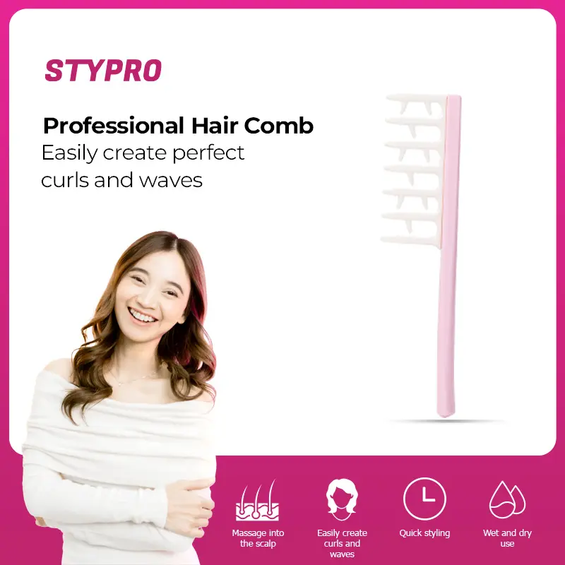 【Vanda's choice】STYPRO Professional Hair Care Comb | Smooth And Rounded Gentle On The Scalp Pink | Sisir Tanduk Sisir Rambut Keriting Gigi Besar Celah Gigi Lebar Rambut Perm Khusus Penataan Tinggi Berbulu ST-4001