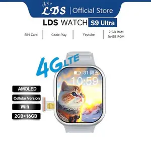 【Bisa hotspot】LDS Smartwatch S9 Ultra Sim Card 4G Wifi PlayStore Bluetooth GPS Full Touch Screen Phone Call IP67 Waterproof Wireless Charge Sport Jam Tangan Wanita Smart wtach Layar Monitor Chipset Kalkulator