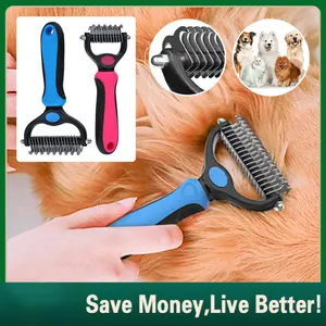 Sisir Grooming Kucing dan Anjing 2 SisiPenghilang Bulu dan Pemangkas Simpul StainlessSteel untuk Perawatan Bulu Hewan Sisir Buka Bulu Berantakan Anjing Kucing Tajam & Anti Gagal