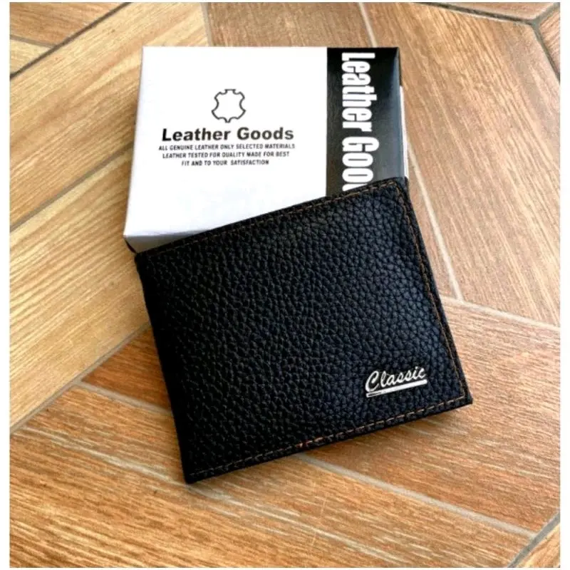 Dompet Fashion Pria Lipat Dua Hitam dengan Kompartemen & Photo Holder - Bahan Kulit PU Kartu