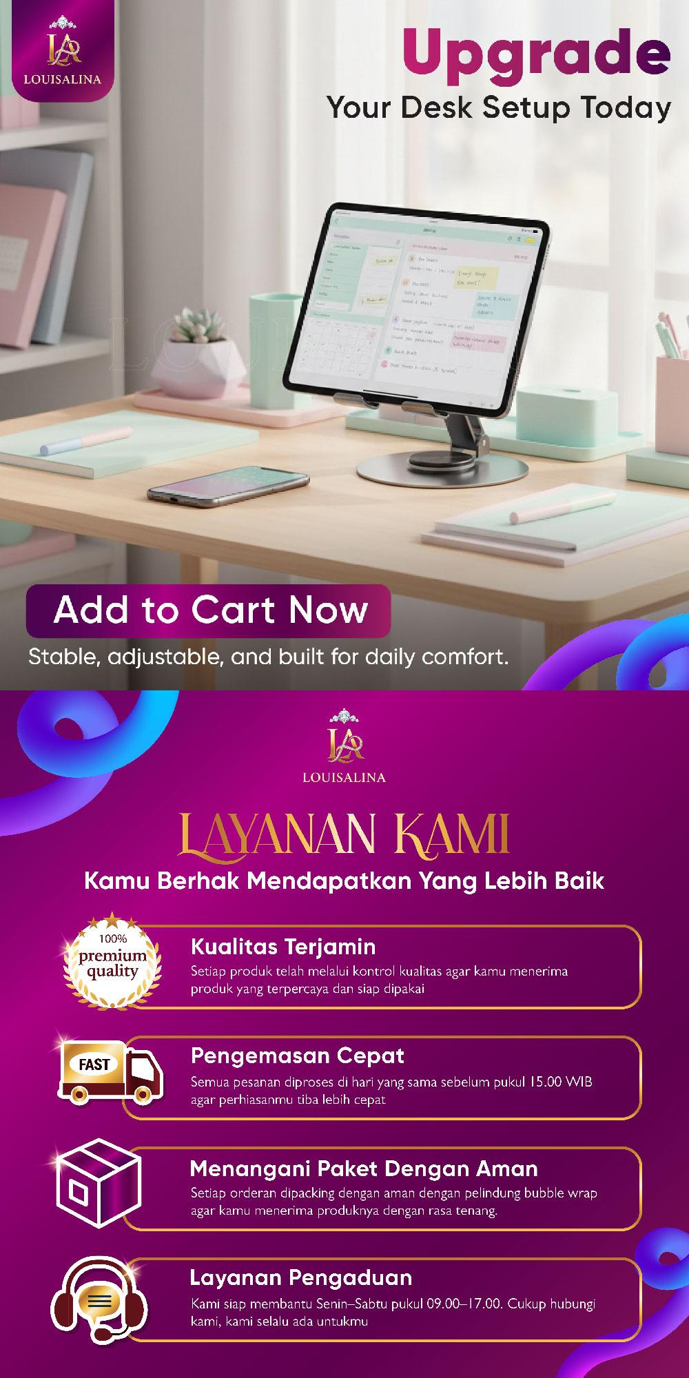LOUISALINA Stand Dudukan HP Portable HP Lipat Phone Stand Holder dari Metal Kokoh Bisa Lipat dan Putar 360° Kuat BSH10D
