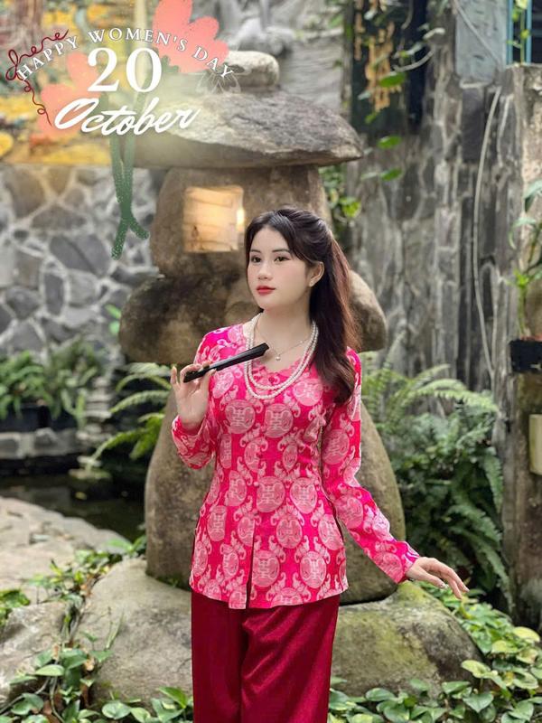 Xưởng May Hân Nguyễn -  B.A123 - Áo Bà Ba Gấm Thọ Dơi Nút Nụ Cổ Tim Dây Kéo QUẦN SATIN