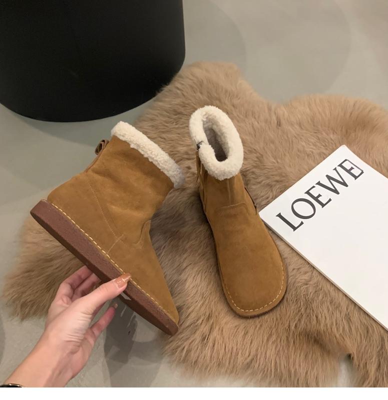 Product Introduction of Winter New Flat Snow Boots Women's New Trend Mid Calf Boots Plus Warm Fashion Cotton Shoes Fur Leisure Footware 14