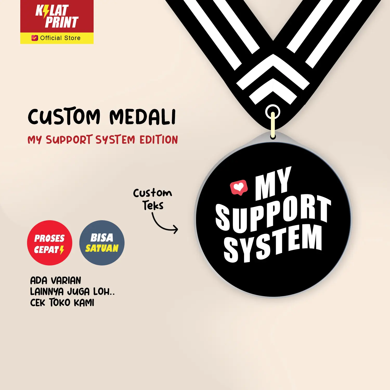 Medali Custom Akrilik Hadiah Teks My Support System Edition