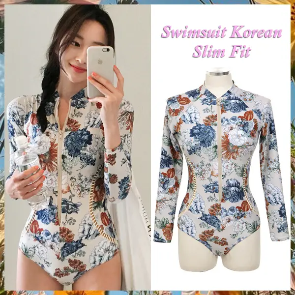 Baju Renang Wanita Korean Style Lengan Panjang Slim Fit – Sport Swimsuit Dewasa Elegan