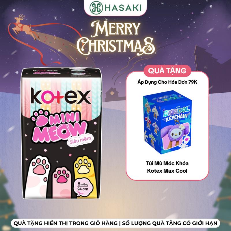   HÓA ĐƠN 79K TẶNG MÓC KHÓA  Băng Vệ Sinh Kotex Mini Meow Siêu Mềm Cánh 24cm 8 Miếng | HASAKI BEAUTY 