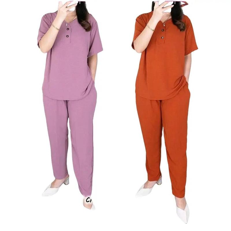Setelan Wanita Celana Dewasa WG NEW ONE Set Crinkle Lengan Pendek Baju Panjang Airflow 2