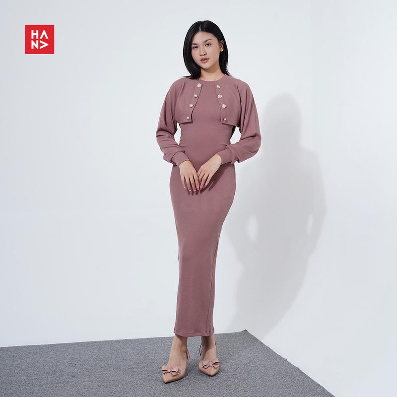 Hana Fashion - Caroline Long Dress/Dress Outer Set Wanita/ Long Dress Simple/ Long Dress Casual/ Dress Casual/ Dress Panjang/ Setelan Dress Blazer/ Long Dress Lebaran/ Baju Lebaran - CD291 5