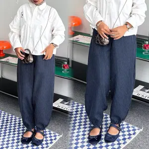 BIGIMO - Celana Barrel Stripe Pants - Celana Panjang Bawahan  Stripped Salur Wanita Katun Streetwear Style Skena High Waist Santai Nyaman Vintage Kalcer Baggy Gombrong Curve Casual Premium Jogger