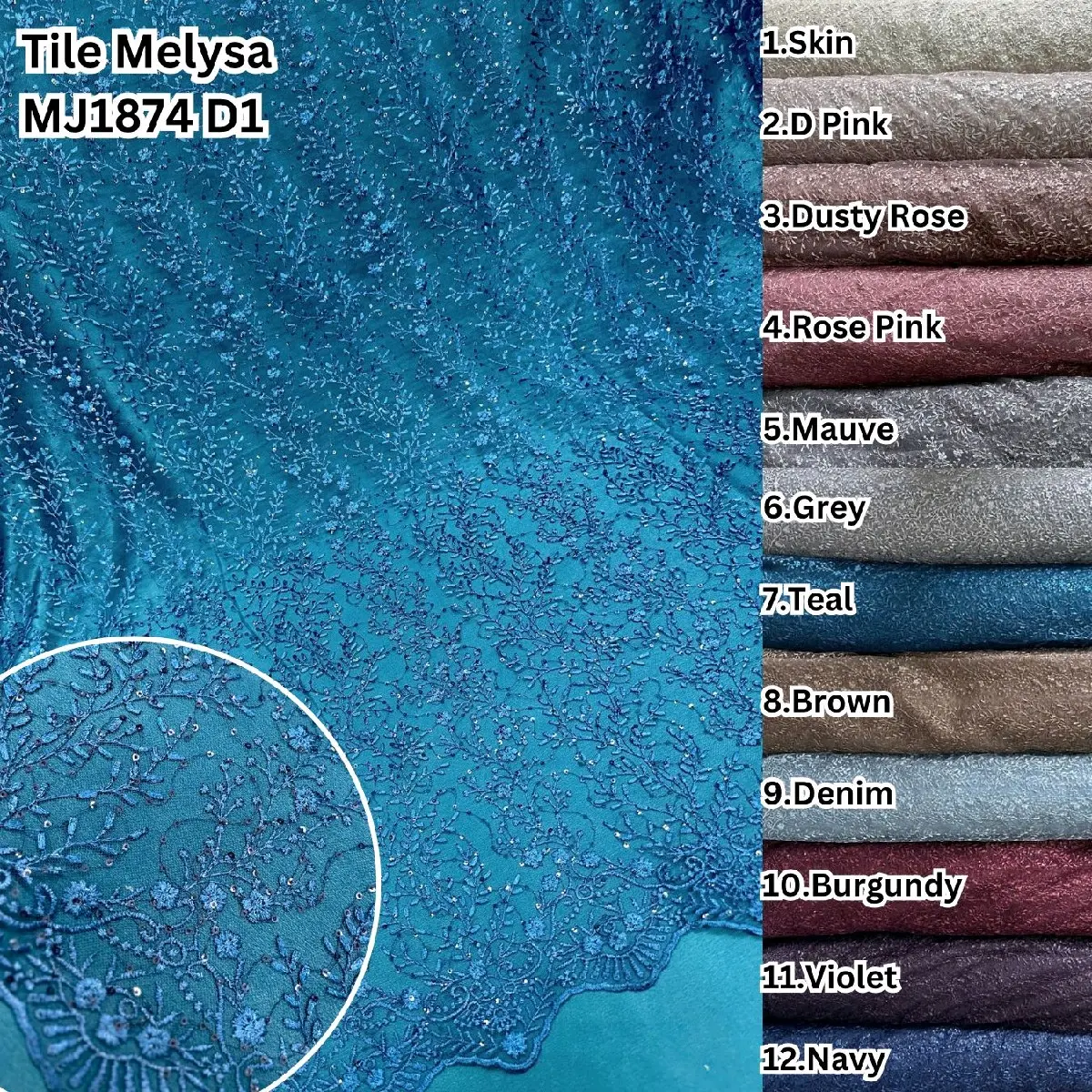 Kain Tile Melysa MJ1874 D1 tile mewah elegan (lebar 130cm) cocok untuk atasan kebaya atau dress atau seserahan Pakaian