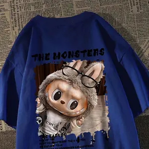 Disneay Kaos Pria T-shirt Baju Kaos Oversize | Fashion Labubu THE MONSTERS | Vintage Longgar Kaos Navy blue Pria Baju Kaos Distro Oblong Pria 100% COD