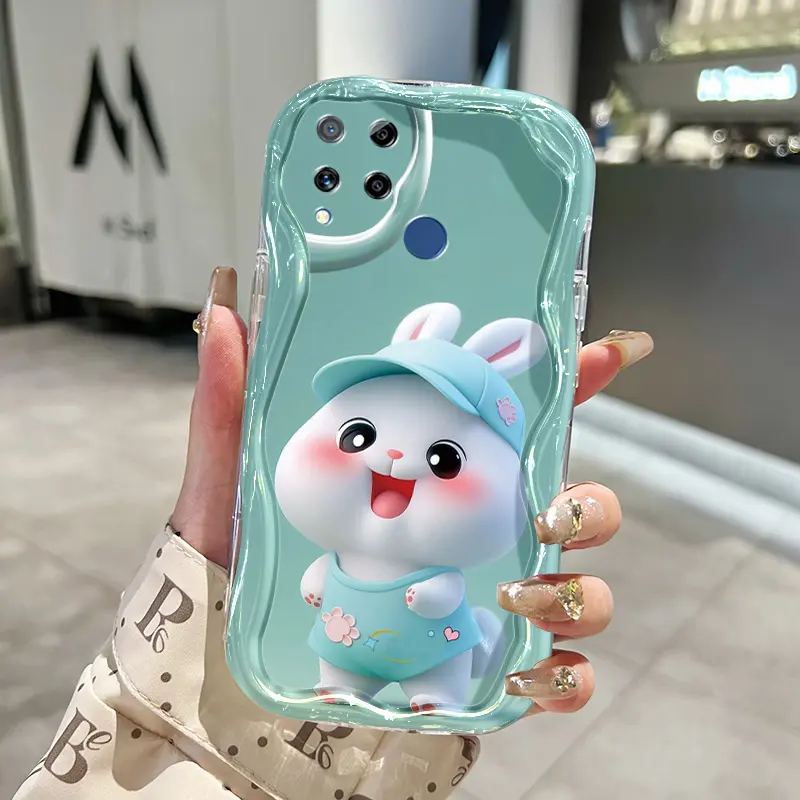 Casing Hp Realme C15 Case Kelinci populer pola silikon baru Casing HP ganda pelindung Kesing sederhana Softcase