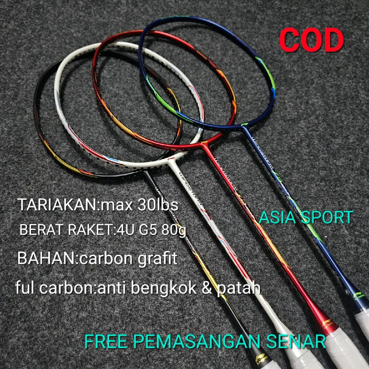 RAKET BADMINTON LINING WINDSTORM 75 SIAP PAKAI FREE PASANG SENAR