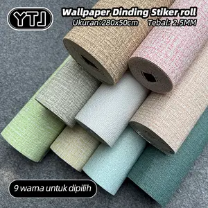 YTJ Wallpaper Linen Roll Wallpaper Dinding Stiker Dekorasi Kamar Sticker Dinding Sederhana Warna Wallfoam Uk 280cm*50cm*2.5mm
