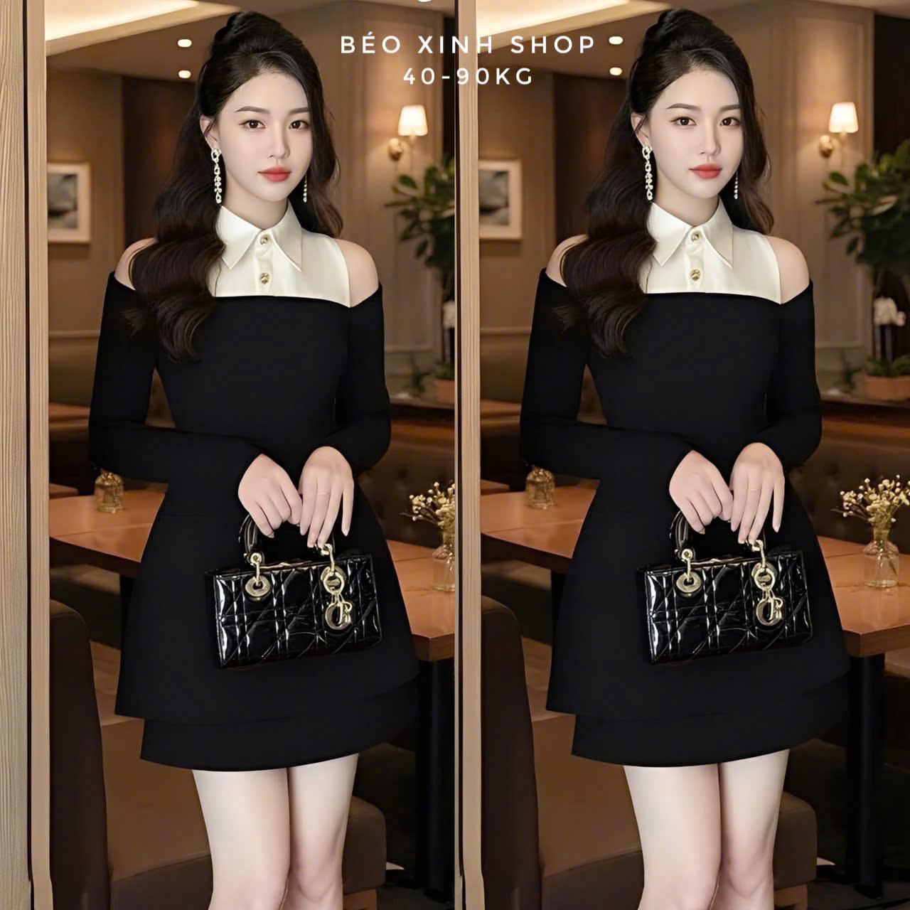 Đầm Dự Tiệc Thiết Kế Dáng Ngắn Tay Dài Phối Cổ Sơ Mi (Vải Tuyết Mưa) Cao Cấp Thanh Lịch Sang Trọng Cho Các Nàng Bigsize 40–90kg Thời Trang Nữ Béo Xinh Shop - A.1645