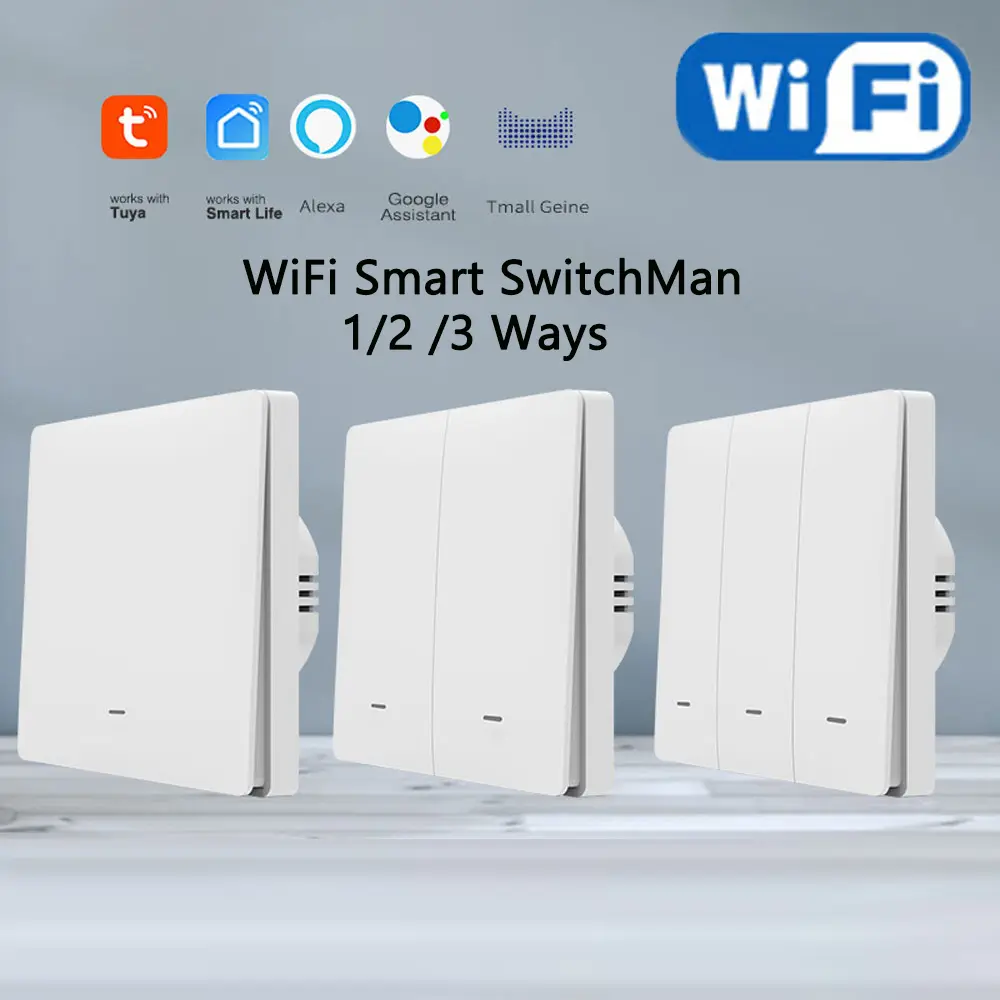 Tuya Wifi Smart Switch 1/2/3 Gang Remote Control Switchman Smartlive APP Press Button Wall Timer Switch Alexa Google（Zero line and Fireline version）