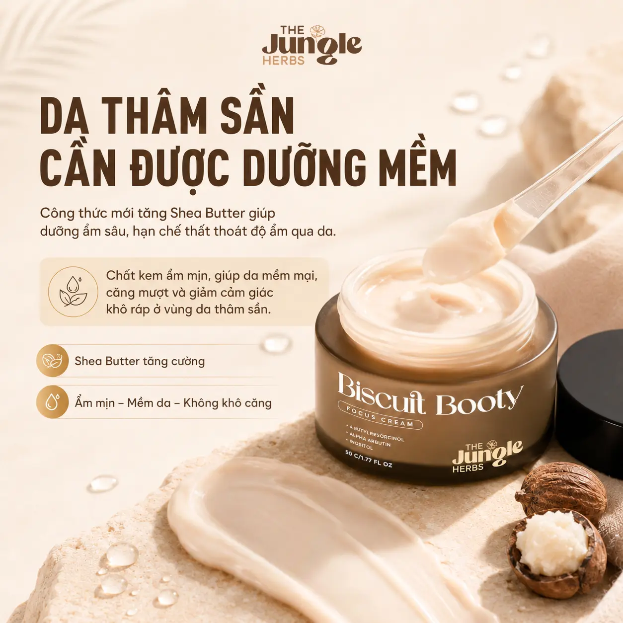 Kem hỗ trợ mờ THÂM, giảm MỤN vòng 3, nách, bẹn, giảm CHAI SẦN, giúp da MỀM MỊN Biscuit Booty - THE JUNGLE HERBS [CÓ CHE TÊN] | BigBuy360 - bigbuy360.vn