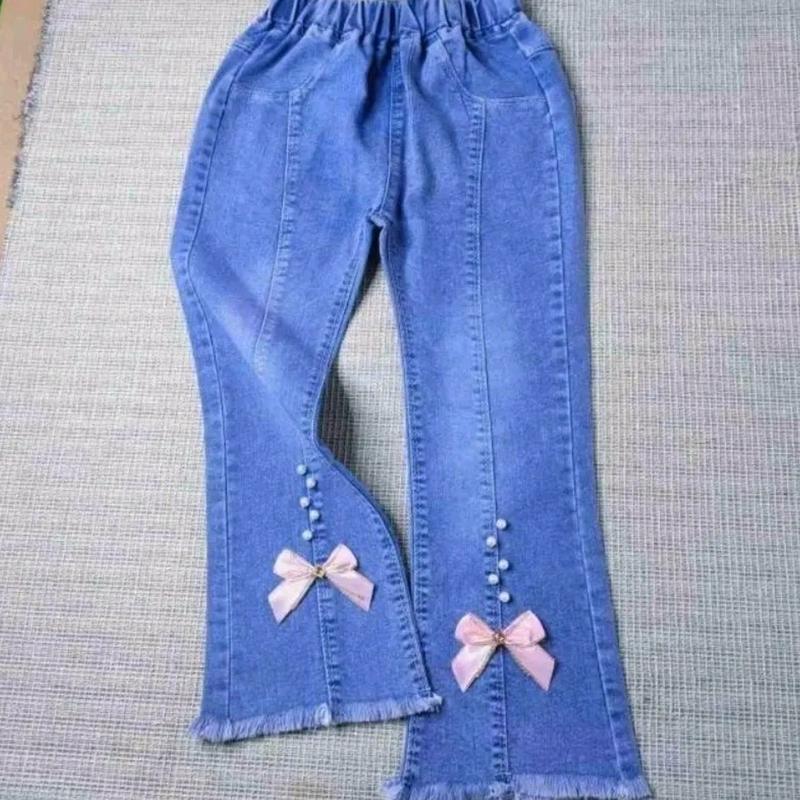 CELANA  MOTIF PITA MUTIARA USIA 1 - 10 TAHUN BAWANHAN PANJANG ANAK PEREMPUAN TERBARU Fashion Jeans Cantik Denim 1