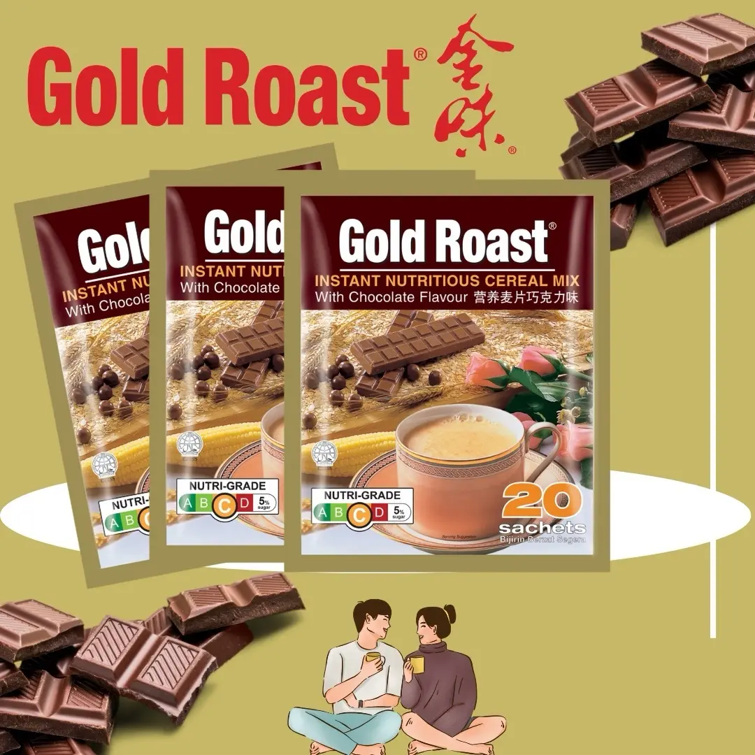 Gold Roast Instant Nutritious Cereal Mix Chocolate (30g x 20 sticks) Perfect Breakfast Food Choice, Contains Protein, Fibre, Sugar, Cocoa, Milk Flavouring. Oatmeal Snack, Muesli Alternative.
