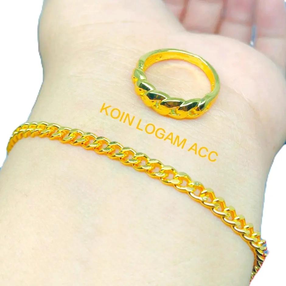 Set Gelang dan Cincin Motiv Rantai imut Terbuat dari bahan koin logam 1991-1992 Terbaru ANTI KARAT Gold