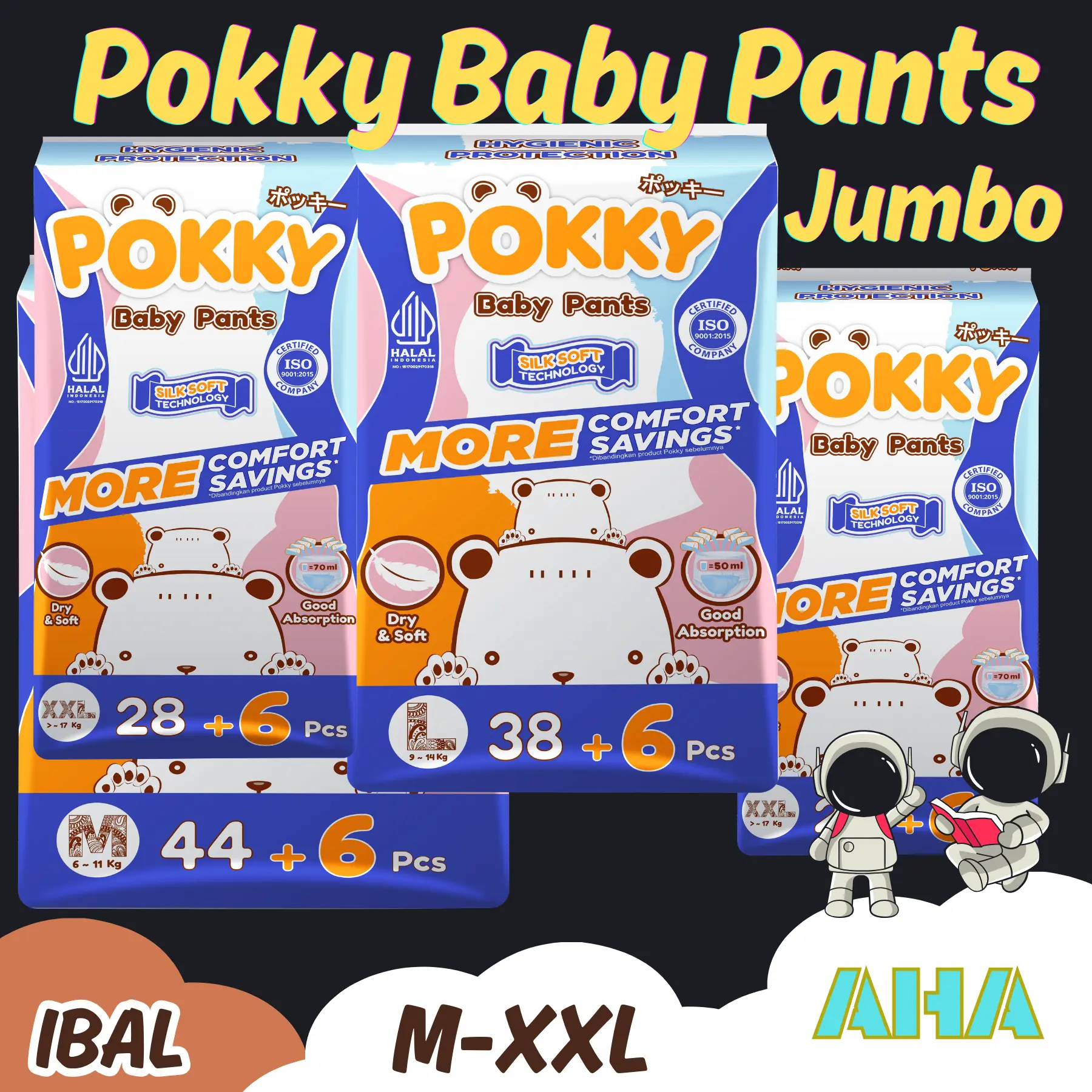 [BIG SALE 5.5] Pokky Diapers Pants Mega Pack NBS/M/L/XL/XXL