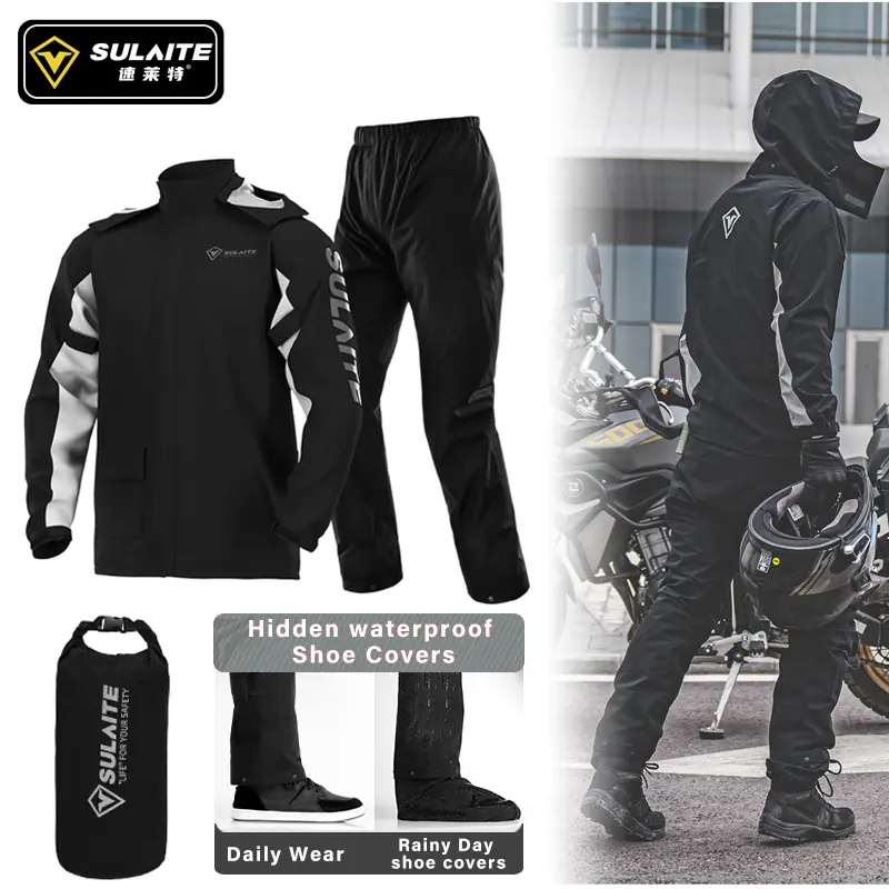 SULAITE Motorcycle Raincoat Suit Men Outdoor Waterproof Rainwear Shoes Cover Ultrathin Rain Coat Cycling Fishing Climbing Jacket